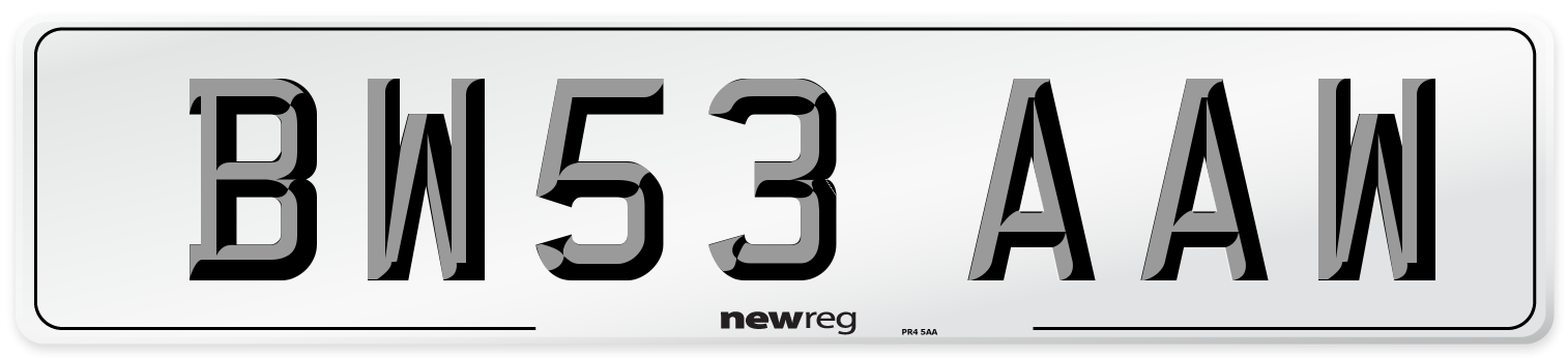 BW53 AAW Number Plate from New Reg